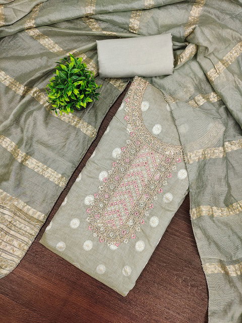 Navya Suit 175 Party Wear Unstitched handworked Jacquard Silk top with Bottom and Dupatta Suit