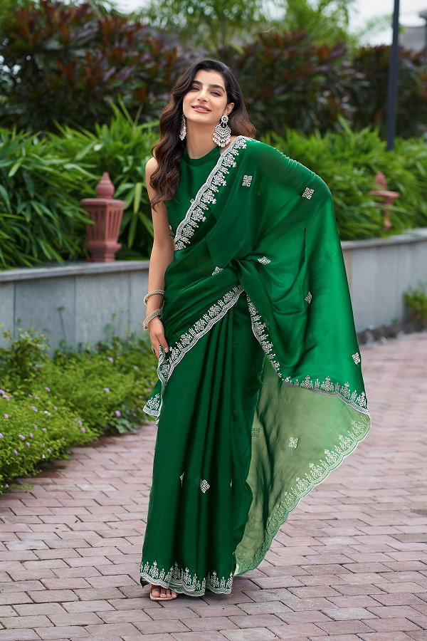 Meera 313 Party Wear Embroidery Worked Shimmer Chiffon Saree with Un Stitched Blouse
