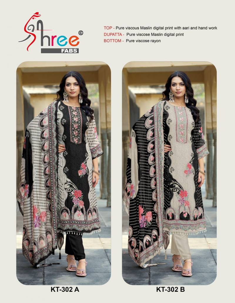 Shree Kt 302 Viscose Maslin Digital Printed With Work Salwar Kameez
