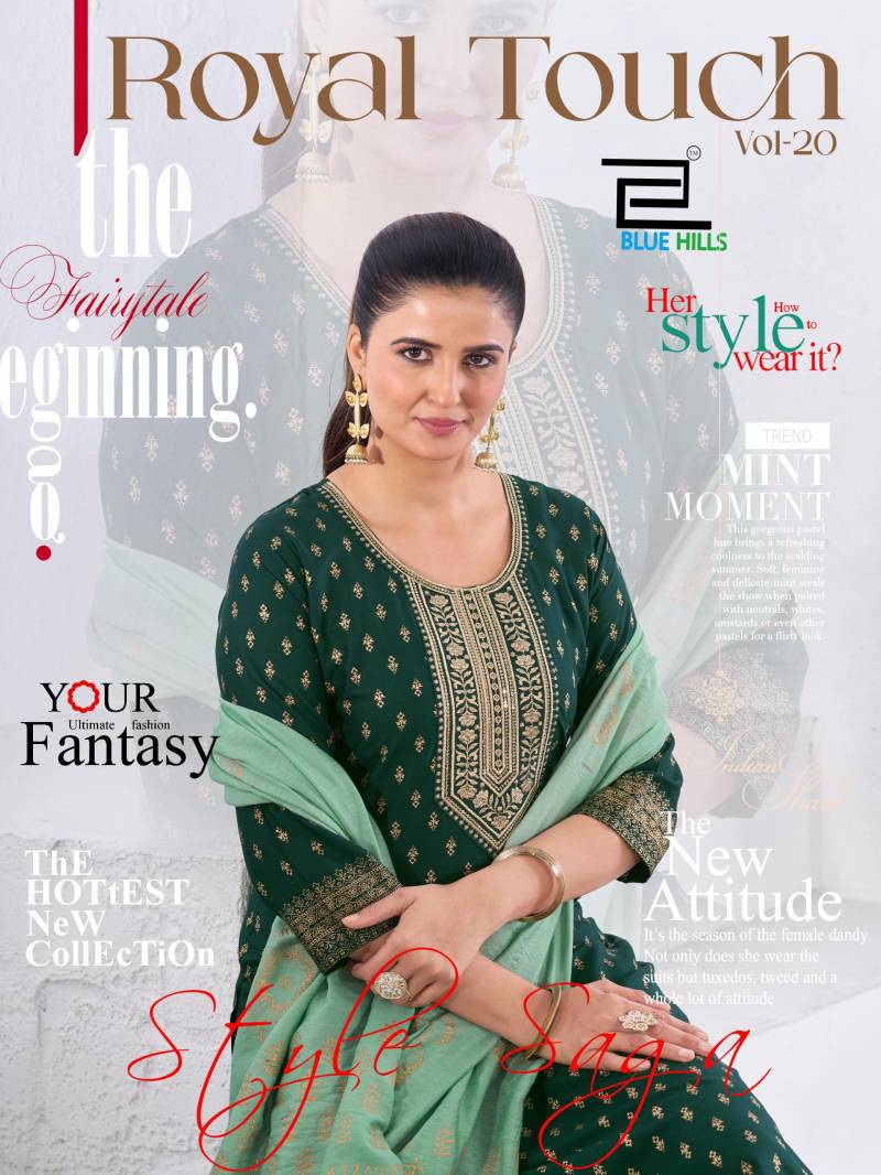 Blue Hills Royal Touch Vol 20 Plus Size Rayon Foil Printed Kurti Pant And Dupatta