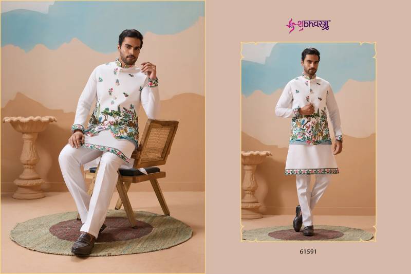 Shubhvastra Vantara Viscose Silk Threadwork Kurta Bottom Koti Collection