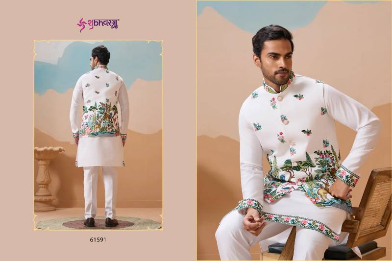 Shubhvastra Vantara Viscose Silk Threadwork Kurta Bottom Koti Collection