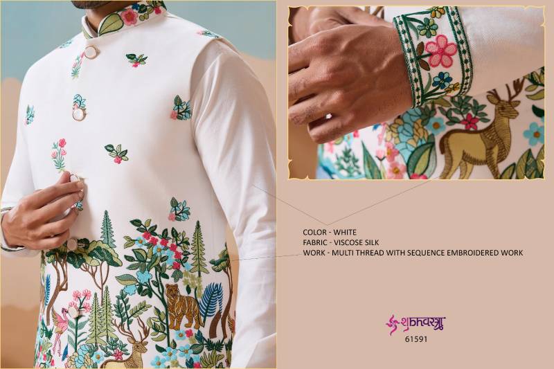Shubhvastra Vantara Viscose Silk Threadwork Kurta Bottom Koti Collection