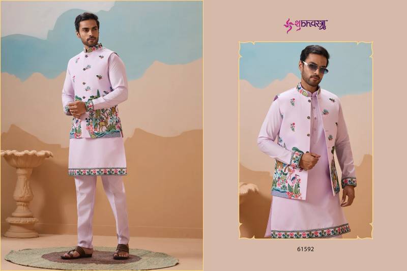Shubhvastra Vantara Viscose Silk Threadwork Kurta Bottom Koti Collection
