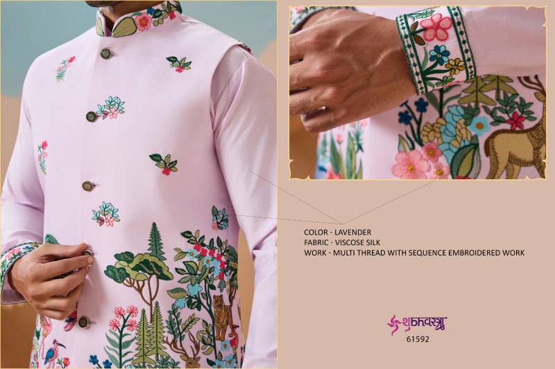 Shubhvastra Vantara Viscose Silk Threadwork Kurta Bottom Koti Collection