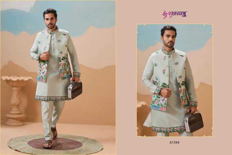 Shubhvastra Vantara Viscose Silk Threadwork Kurta Bottom Koti Collection