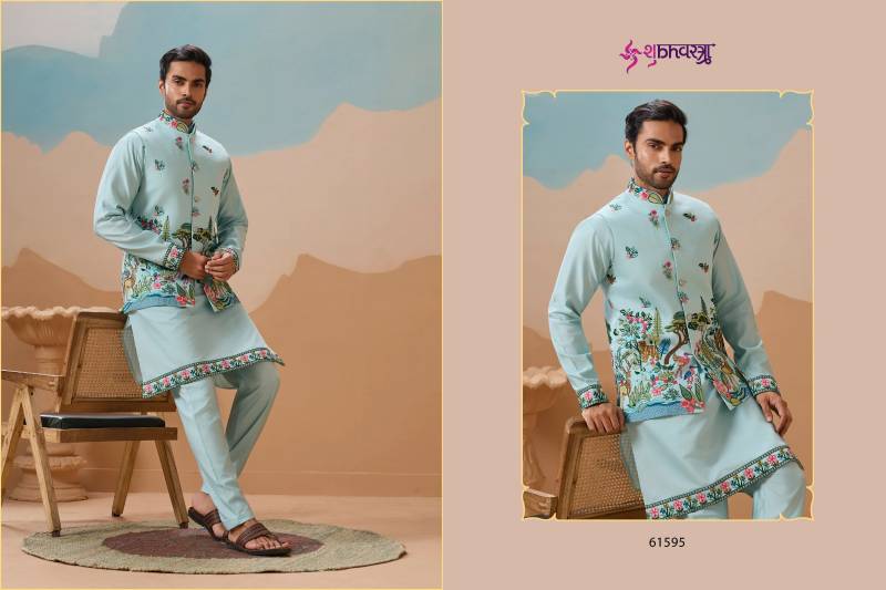 Shubhvastra Vantara Viscose Silk Threadwork Kurta Bottom Koti Collection
