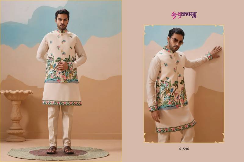 Shubhvastra Vantara Viscose Silk Threadwork Kurta Bottom Koti Collection