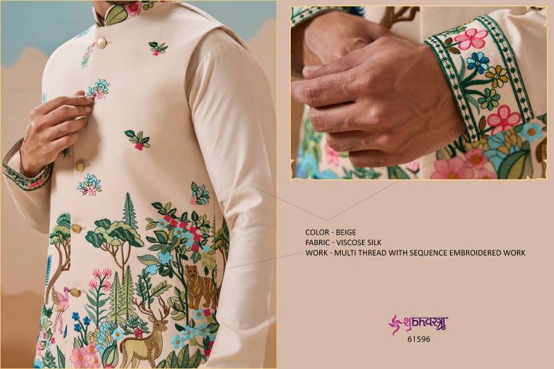 Shubhvastra Vantara Viscose Silk Threadwork Kurta Bottom Koti Collection