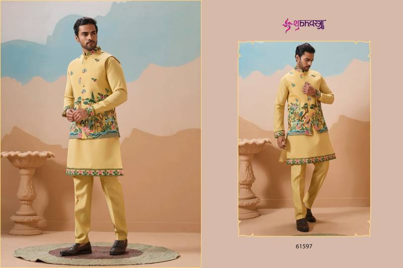 Shubhvastra Vantara Viscose Silk Threadwork Kurta Bottom Koti Collection