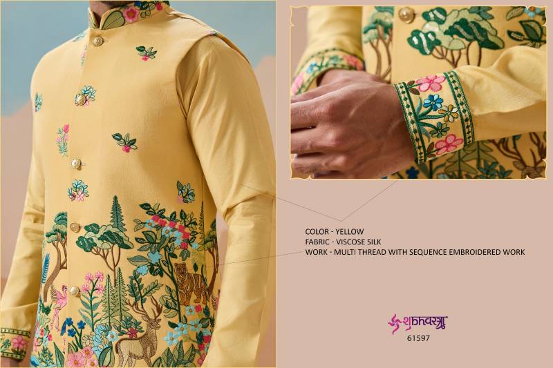 Shubhvastra Vantara Viscose Silk Threadwork Kurta Bottom Koti Collection