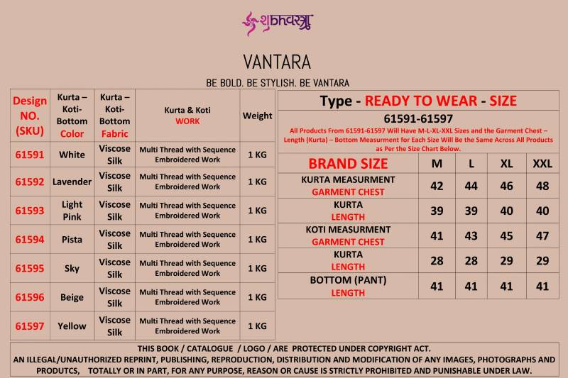 Shubhvastra Vantara Viscose Silk Threadwork Kurta Bottom Koti Collection