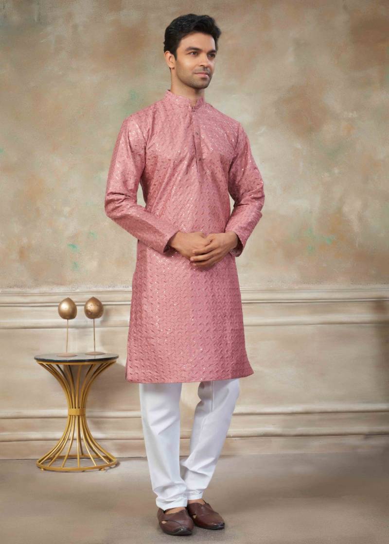 Outluk Vol 139 Silk Digital Printed Sequins Work Kurta And Pajama Mens Wear