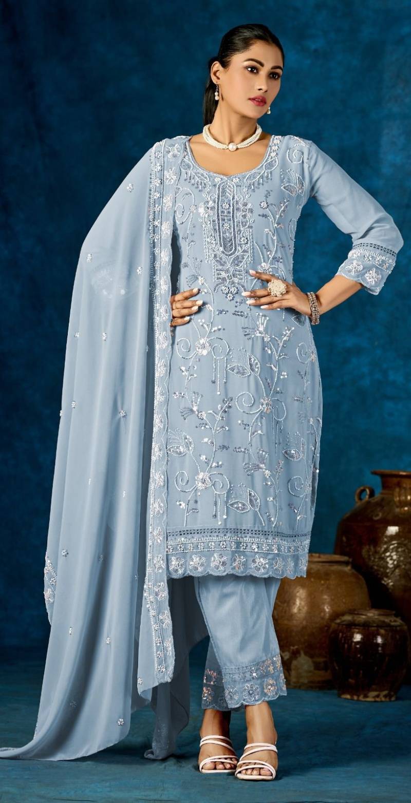 Bilqis B 223 A To D Faux Georgette Embroidered Pakistani Salwar Kameez