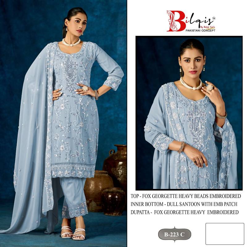 Bilqis B 223 A To D Faux Georgette Embroidered Pakistani Salwar Kameez