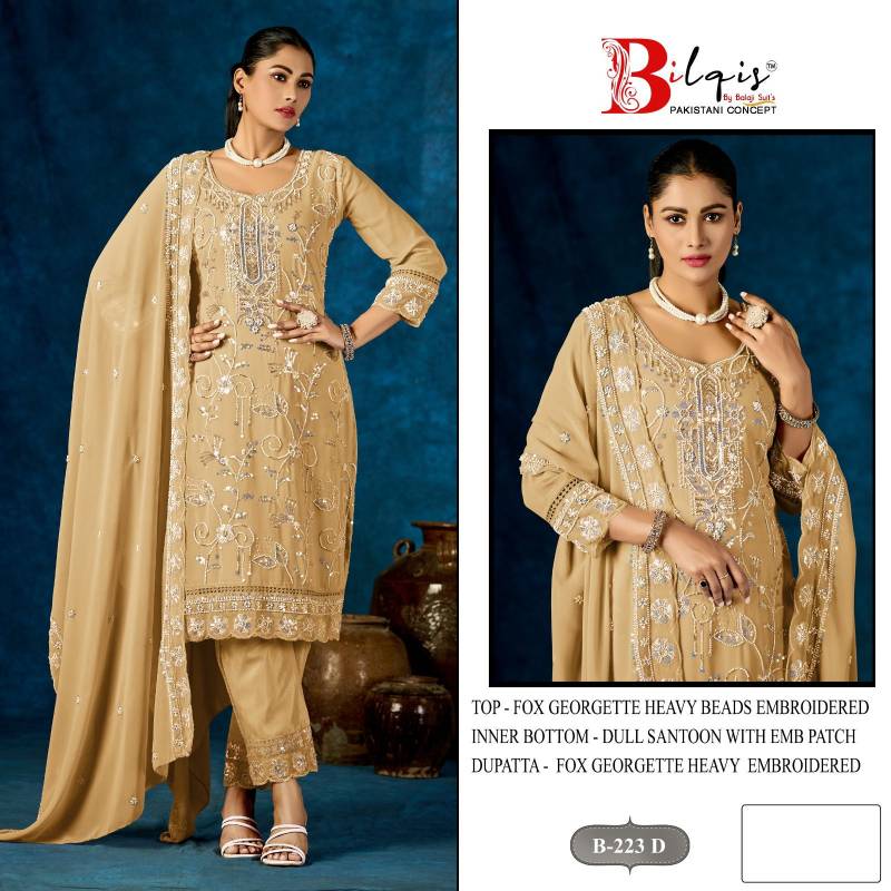 Bilqis B 223 A To D Faux Georgette Embroidered Pakistani Salwar Kameez
