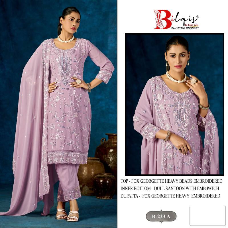 Bilqis B 223 A To D Faux Georgette Embroidered Pakistani Salwar Kameez