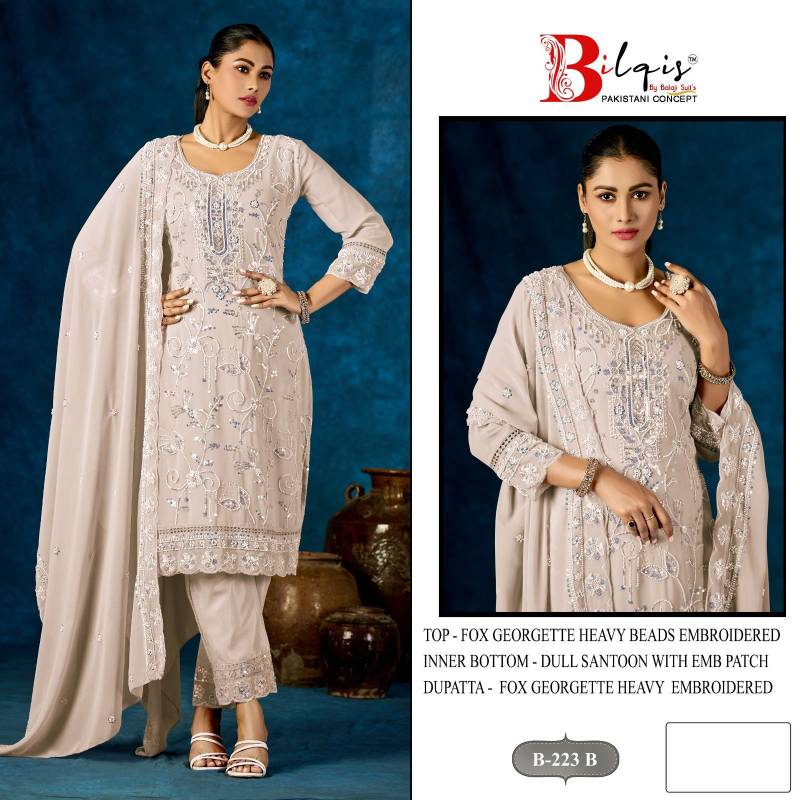 Bilqis B 223 A To D Faux Georgette Embroidered Pakistani Salwar Kameez