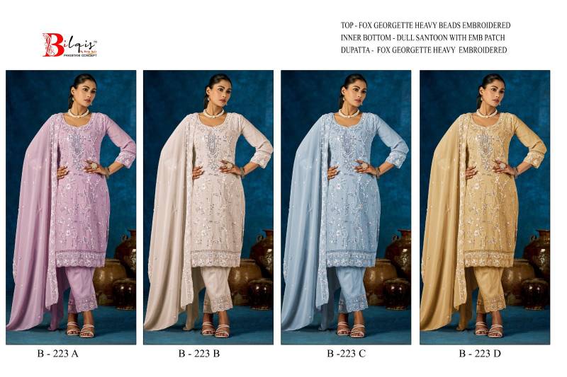 Bilqis B 223 A To D Faux Georgette Embroidered Pakistani Salwar Kameez
