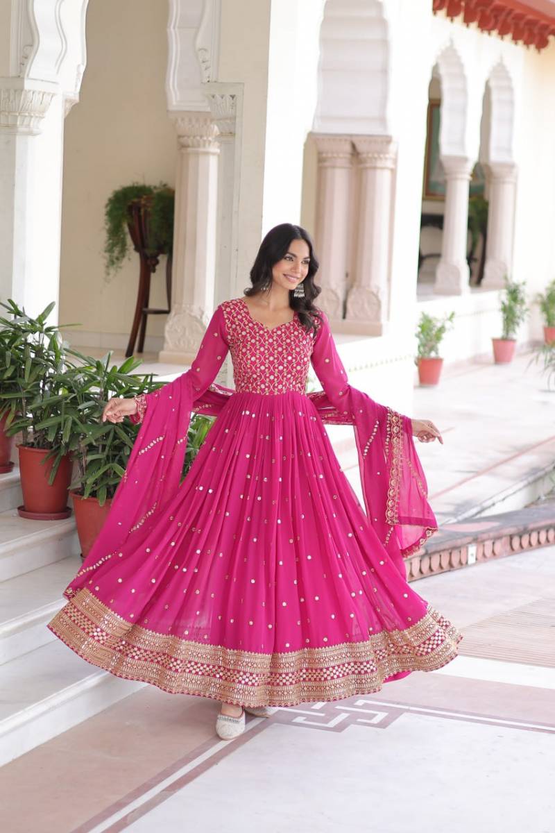 Lw 9282 Faux Georgette Zari Embroidered Gown With Dupatta Collection