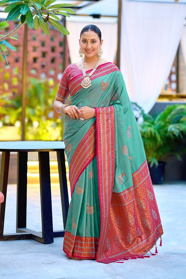 Meera 314 Party Wear Zari Weaving Worked Paithani Silk Saree with Un Stitched Blouse