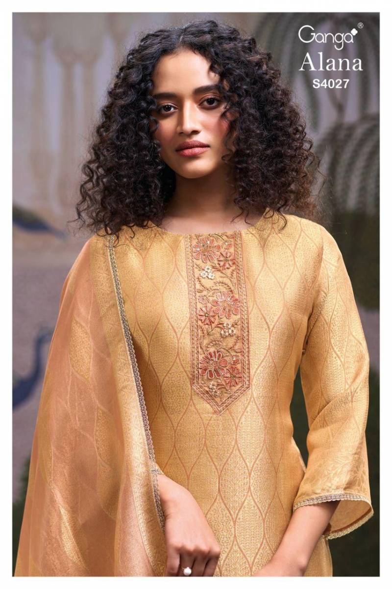 Ganga Alana 4027 Bemberg Silk Embroidery Handwork Salwar Kameez