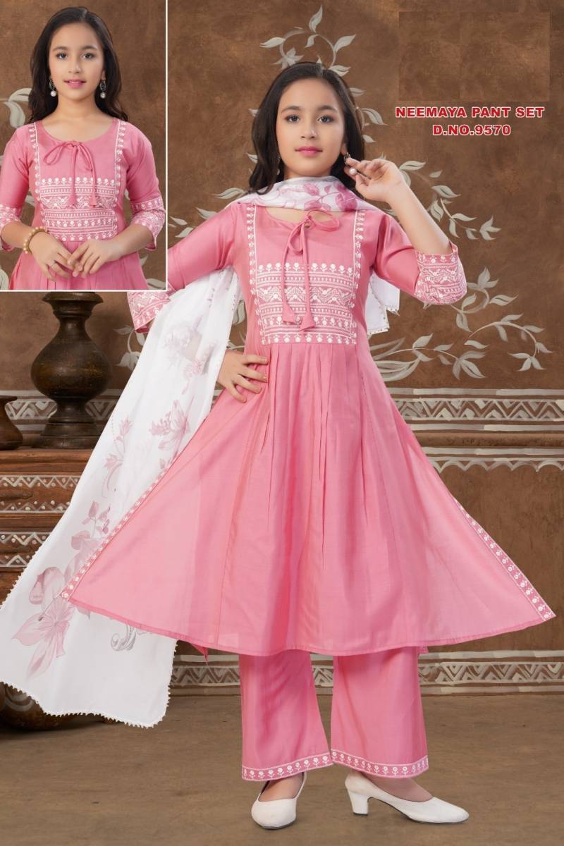 Neemaya Pant Set 9570 Roman Silk Kurti With Bottom Dupatta