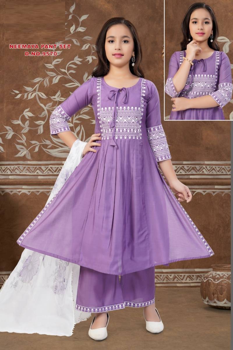 Neemaya Pant Set 9570 Roman Silk Kurti With Bottom Dupatta