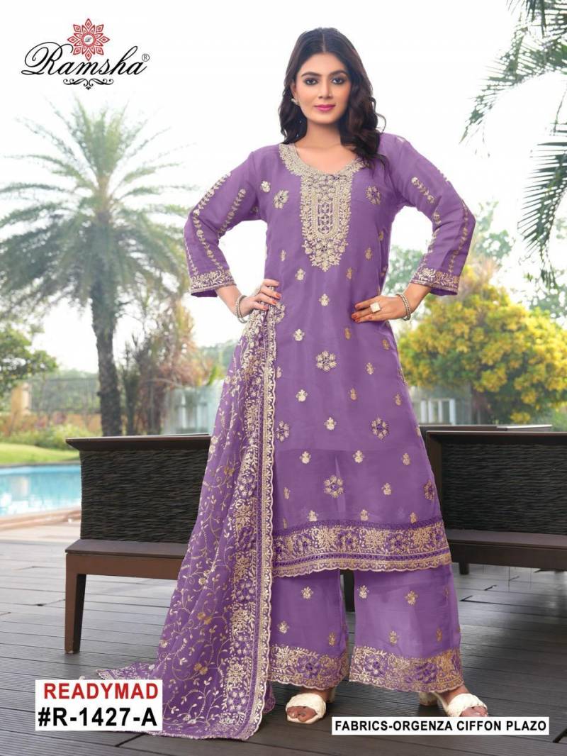 Ramsha R 1427 A To D Organza Embroidery Work Pakistani Salwar Kameez