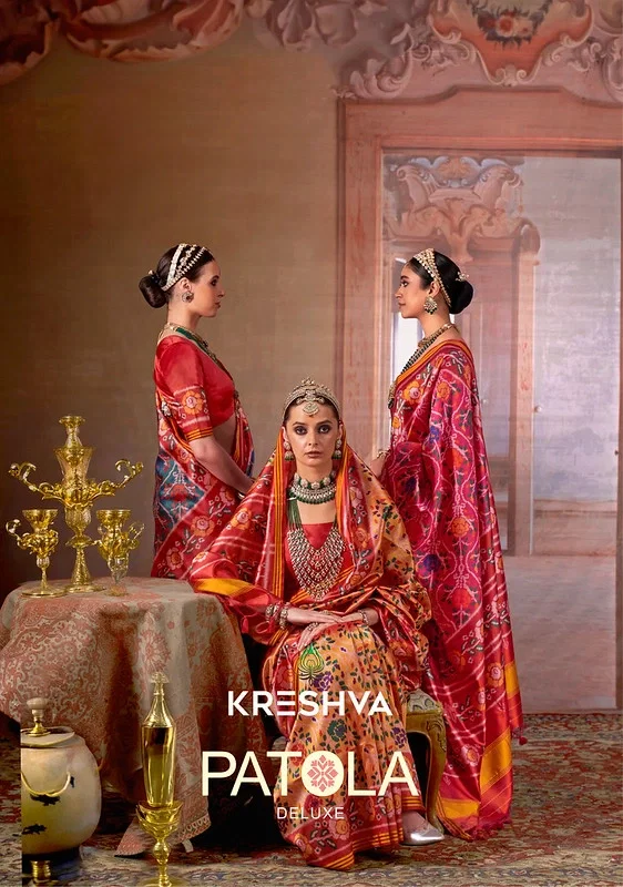 Kreshva Patola Deluxe P. V. Silk With Weaving Patola Print Traditional Saree