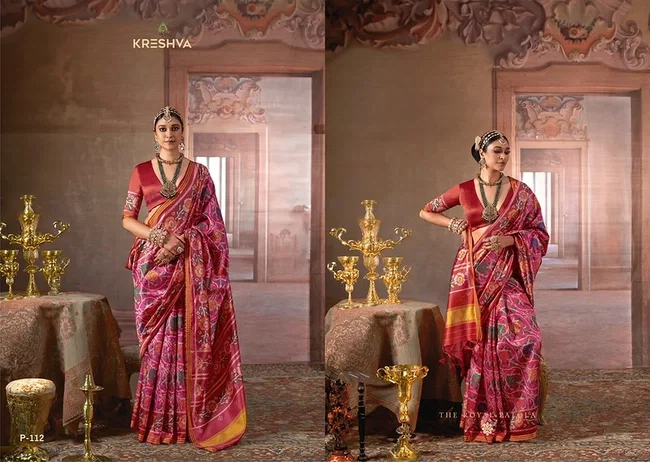 Kreshva Patola Deluxe P. V. Silk With Weaving Patola Print Traditional Saree