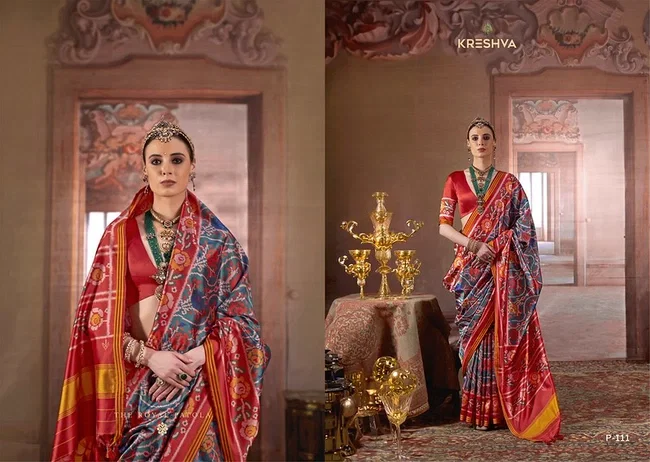 Kreshva Patola Deluxe P. V. Silk With Weaving Patola Print Traditional Saree