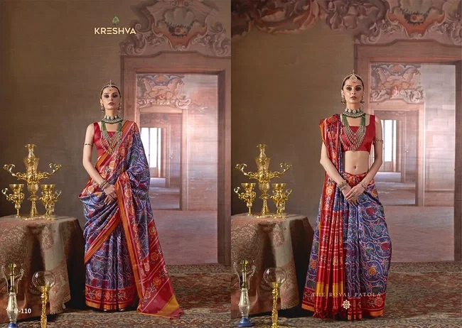 Kreshva Patola Deluxe P. V. Silk With Weaving Patola Print Traditional Saree