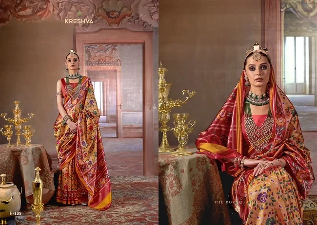Kreshva Patola Deluxe P. V. Silk With Weaving Patola Print Traditional Saree