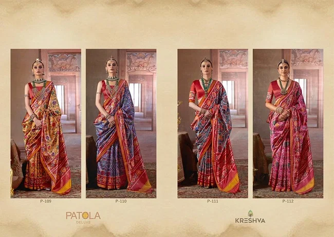 Kreshva Patola Deluxe P. V. Silk With Weaving Patola Print Traditional Saree