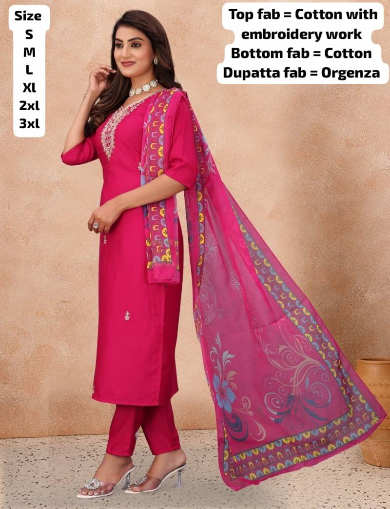 9Star Fashion Guzarish Cotton Blend Embroidery Worked Kurti With Bottom Dupatta