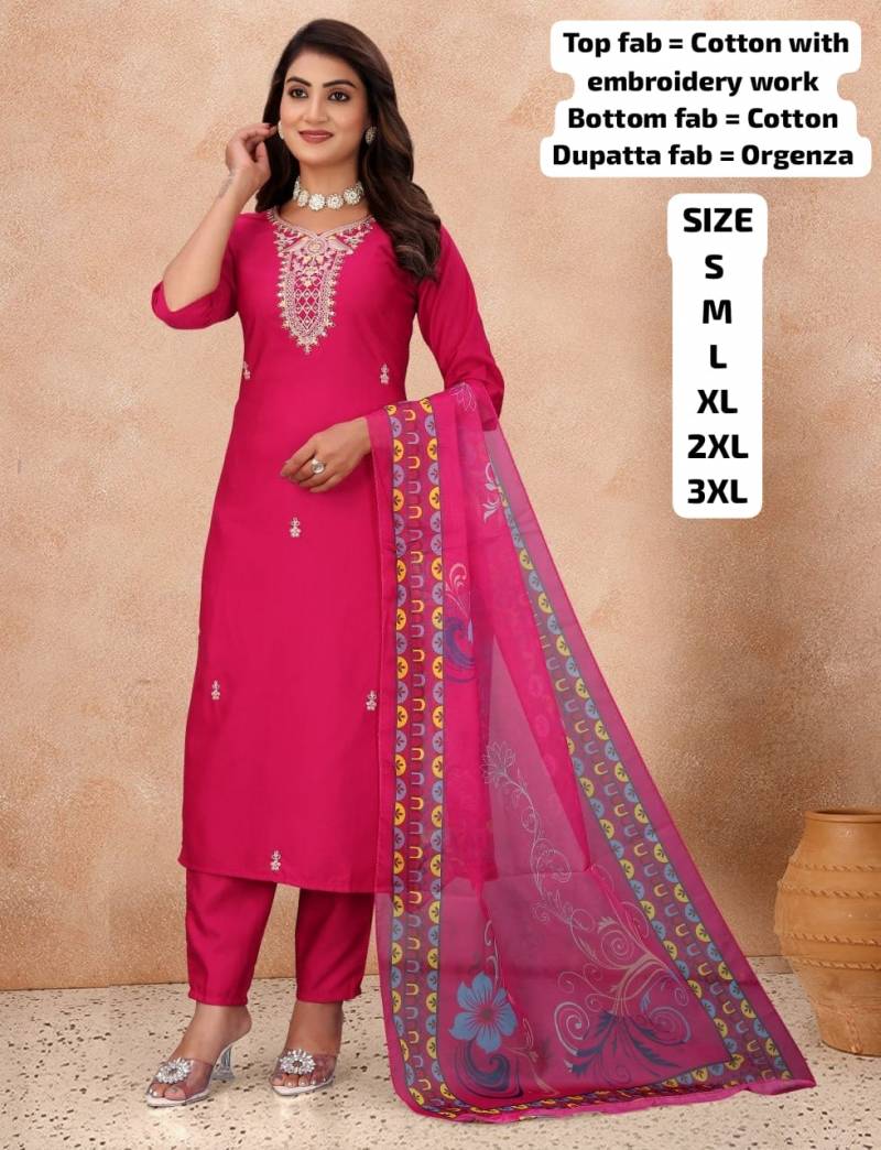 9Star Fashion Guzarish Cotton Blend Embroidery Worked Kurti With Bottom Dupatta