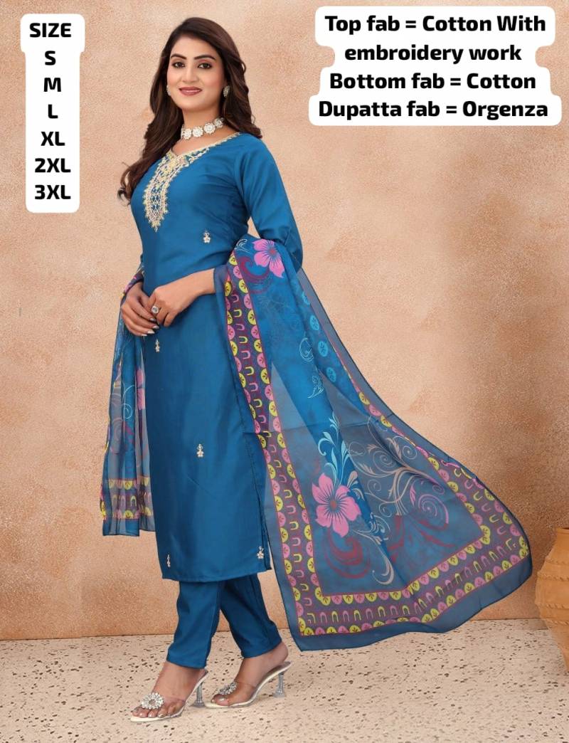 9Star Fashion Guzarish Cotton Blend Embroidery Worked Kurti With Bottom Dupatta