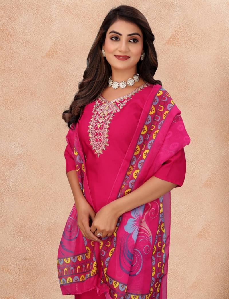 9Star Fashion Guzarish Cotton Blend Embroidery Worked Kurti With Bottom Dupatta