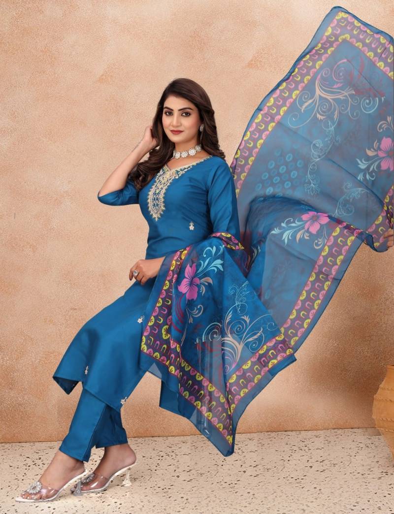 9Star Fashion Guzarish Cotton Blend Embroidery Worked Kurti With Bottom Dupatta
