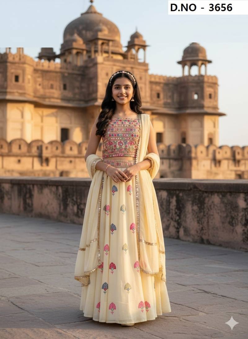 Arya Fancy Crop Top Set 3656 Georgette Kids Top And Bottom Dupatta Collection 