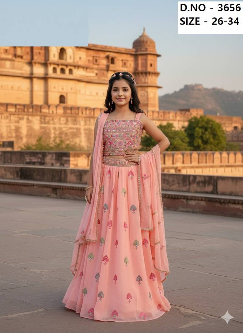 Arya Fancy Crop Top Set 3656 Georgette Kids Top And Bottom Dupatta Collection 