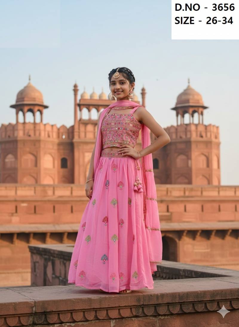 Arya Fancy Crop Top Set 3656 Georgette Kids Top And Bottom Dupatta Collection 
