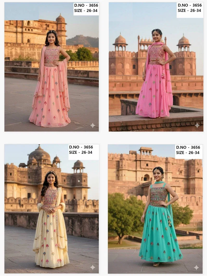 Arya Fancy Crop Top Set 3656 Georgette Kids Top And Bottom Dupatta Collection 