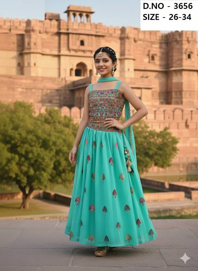 Arya Fancy Crop Top Set 3656 Georgette Kids Top And Bottom Dupatta Collection 