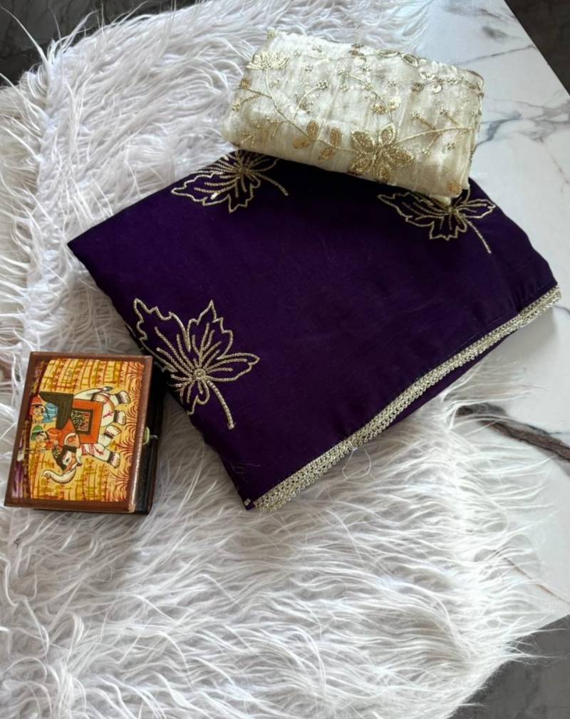 Vt 804 T Soft Vichitra Silk Embroidery Worked Beautiful Saree Collection