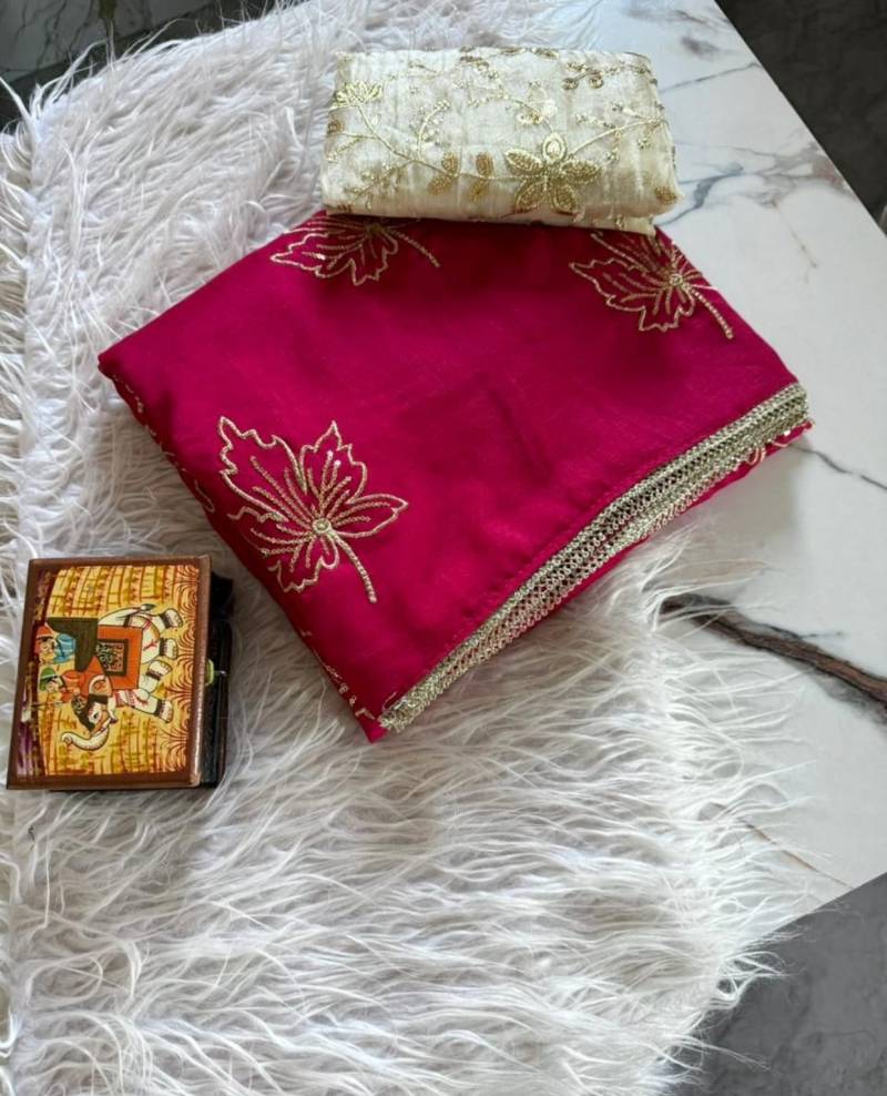 Vt 804 T Soft Vichitra Silk Embroidery Worked Beautiful Saree Collection