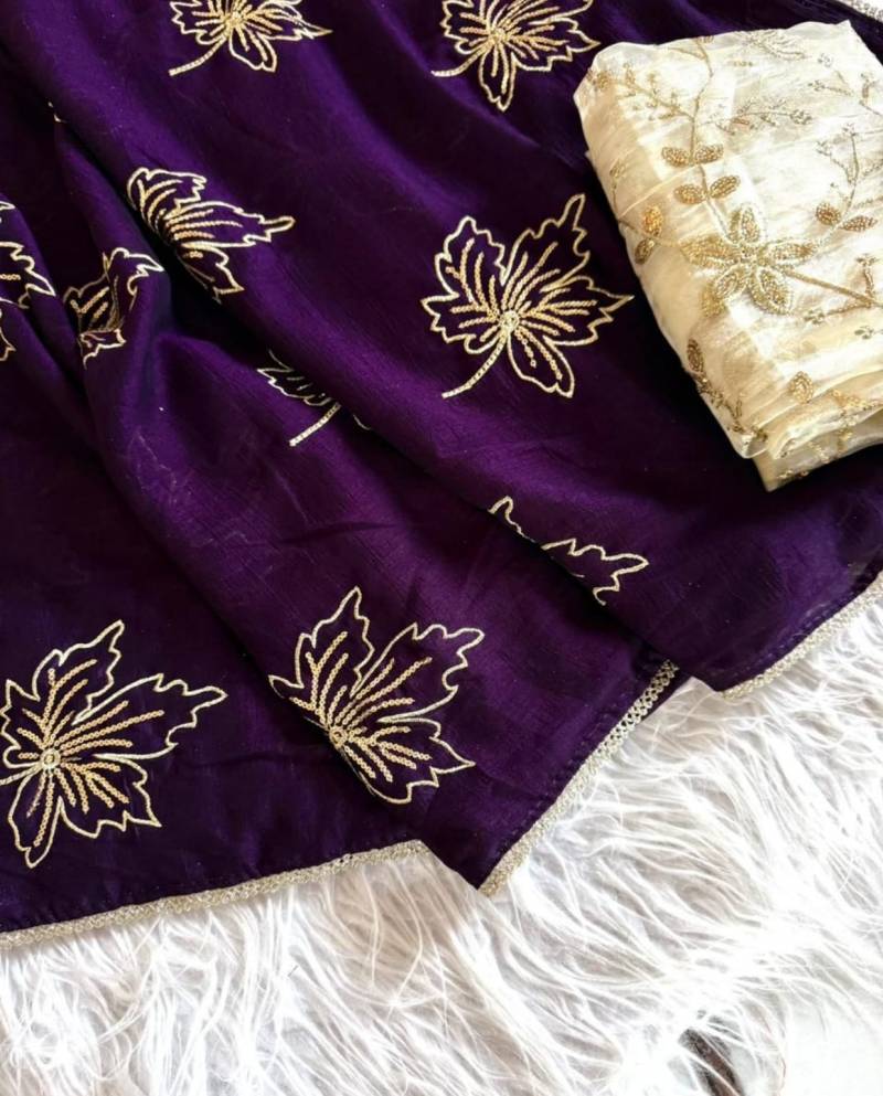 Vt 804 T Soft Vichitra Silk Embroidery Worked Beautiful Saree Collection