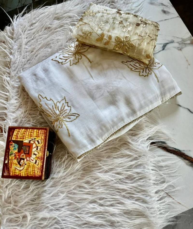 Vt 804 T Soft Vichitra Silk Embroidery Worked Beautiful Saree Collection