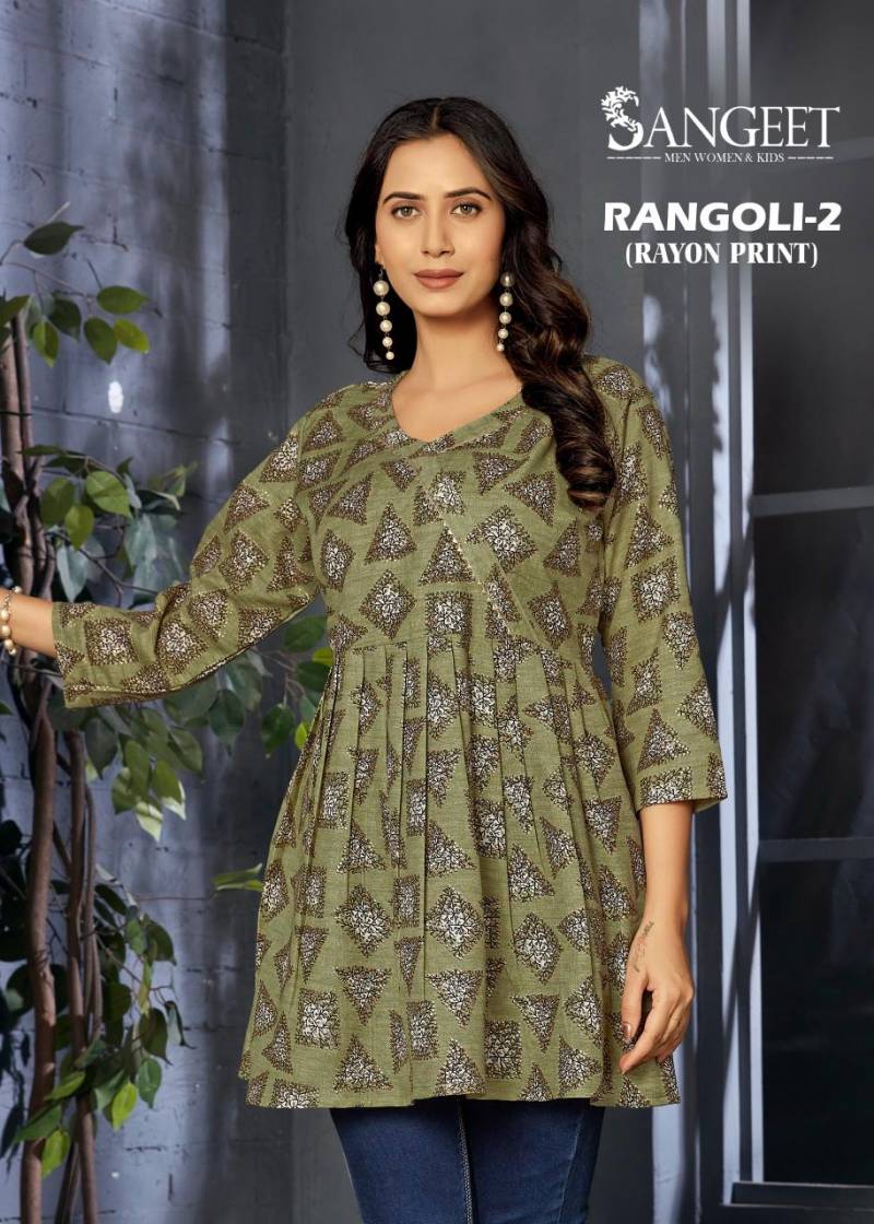 Sangeet Rangoli 2 Rayon Printed Stylish Ladies Top Collection